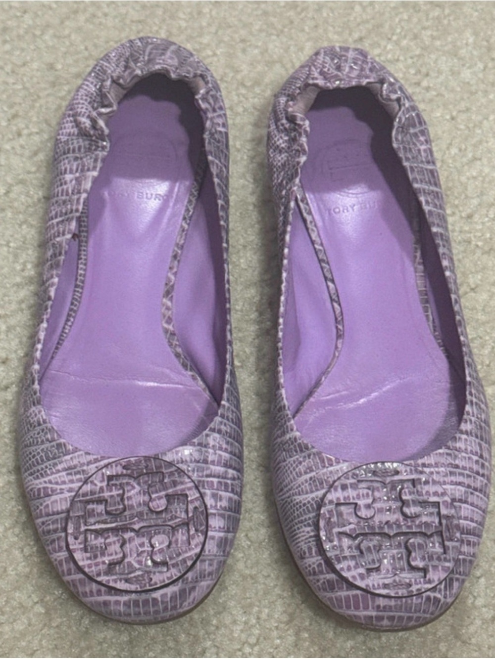Tory Burch Minnie Travel Ballet Flats - Lilac Snake Print size 7.5